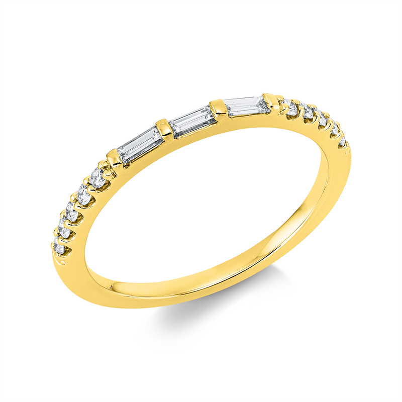 Image 90003112 - Ring 18 kt GG, 2 Baguette 0,07 ct, TW-si, 1 Bag. 0,04 ct, TW-si, 10 Brillanten 0,11 ct, ...
