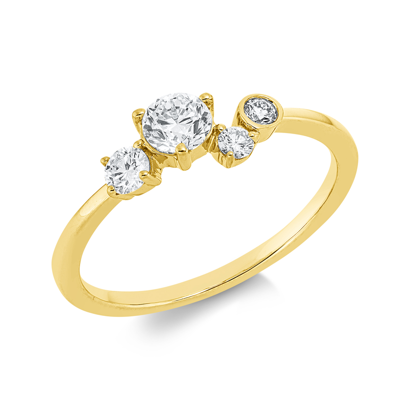 Image 90003111 - Ring 18 kt GG, 1 Brill. 0,10 ct, TW-si, 2 Brillanten 0,08 ct, TW-si, 1 Brill. 0,30 ct, ...