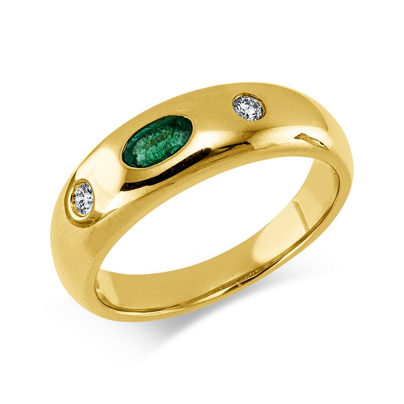 Image 90003114 - Ring 18 kt GG, 2 Brillanten 0,08 ct, TW-si, 1 Smaragd 0,23 ct grün, B:6,2 mm, ...