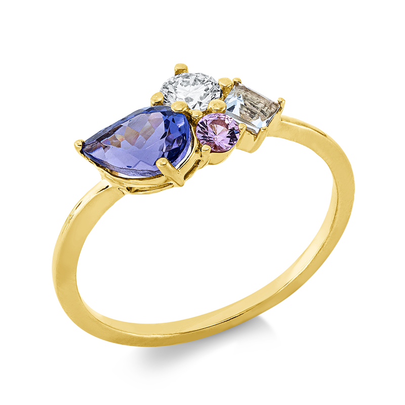 Image 90003116 - Ring 18 kt GG, 1 Brill. 0,19 ct, TW-si, 1 Saphir 0,08 ct pink, 1 Tansanit 0,72 ct blau, 1 ...