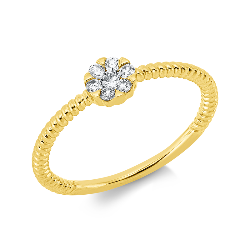 Image 90003117 - Ring 18 kt GG, 1 Brill. 0,05 ct, TW-si, 6 Brillanten 0,09 ct, TW-si, H:4,9 mm, B:4,7 mm, ...