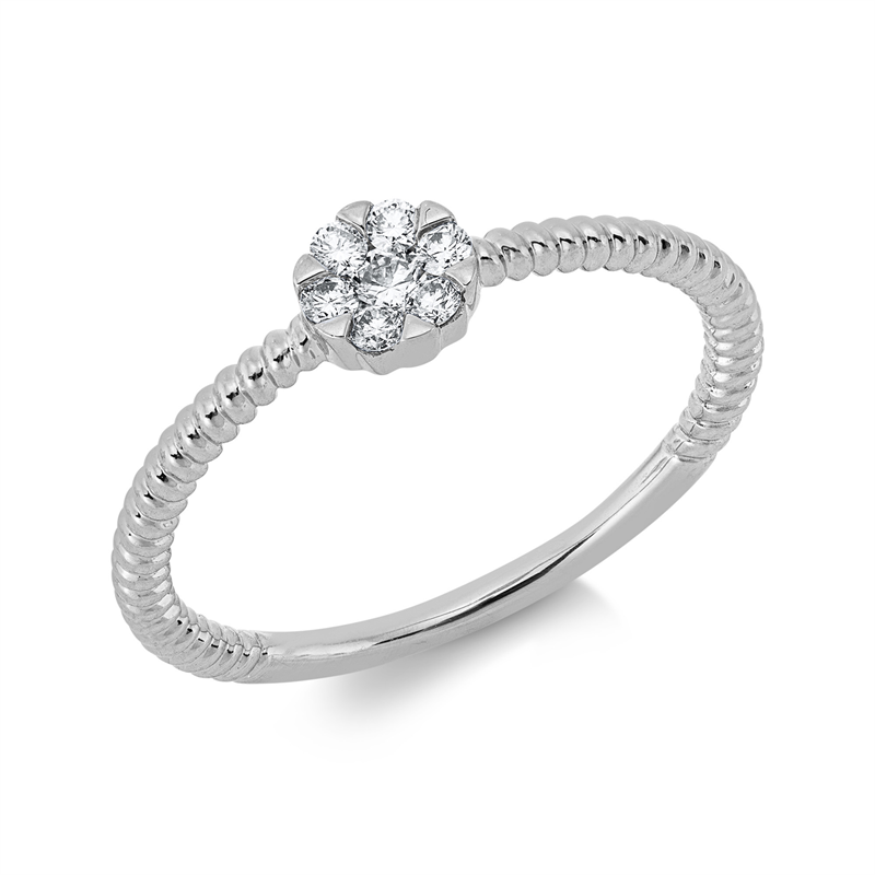 Image 90003119 - Ring 18 kt WG, 1 Brill. 0,05 ct, TW-si, 6 Brillanten 0,09 ct, TW-si, ...