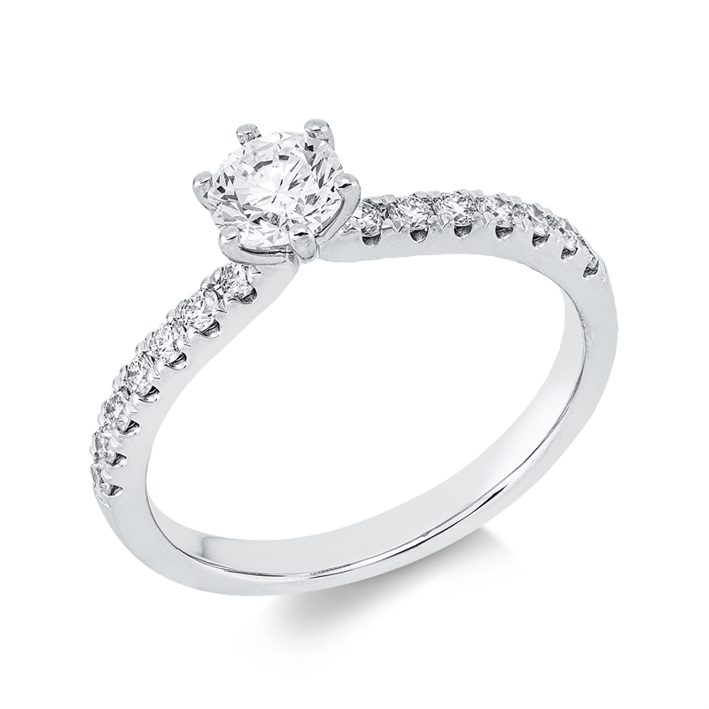 Image 90003121 - Ring 6er-Krappe 18 kt WG, GIA1528414778, 14 Brillanten 0,26 ct, TW-si, 1 Brill. 0,50 ct, ...
