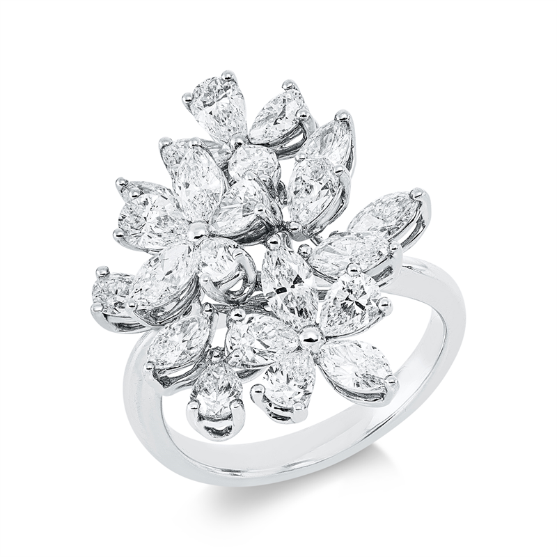 Image 90003124 - Ring 18 kt WG, 9 Navette 1,37 ct, TW-si, 12 Tropfen 1,95 ct, TW-si, H:19,7 mm, B:23,8 mm, ...