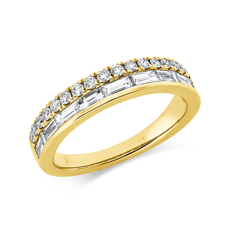 Image 90003125 - Ring 14 kt GG, 9 Baguette 0,75 ct, TW-vsi, 18 Brillanten 0,30 ct, TW-vsi, B:4,4 mm, ...