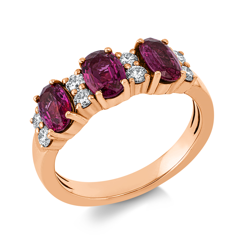 Image 90003126 - Ring 14 kt RG, 8 Brillanten 0,32 ct, W-pi, 3 Rubine 1,38 ct rot, B:6,0 mm, ...