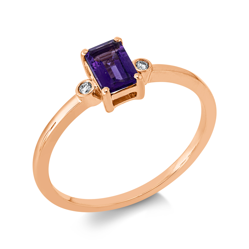 Image 90003134 - Ring 18 kt RG, 2 Brillanten 0,02 ct, TW-si, 1 Amethyst 0,50 ct lila, H:8,0 mm, B:6,3 mm, ...
