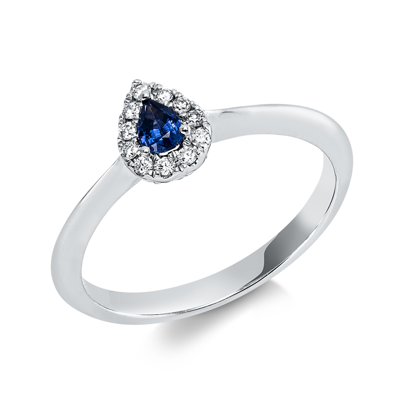 Image 90003136 - Ring 3er-Krappe 18 kt WG, 11 Brillanten 0,08 ct, TW-si, 1 Saphir 0,18 ct blau, ...