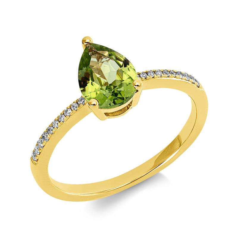 Image 90003137 - Ring 3er-Krappe 18 kt GG, 20 Brillanten 0,08 ct, TW-si, 1 Peridot 1,13 ct grün, H:6,2 ...