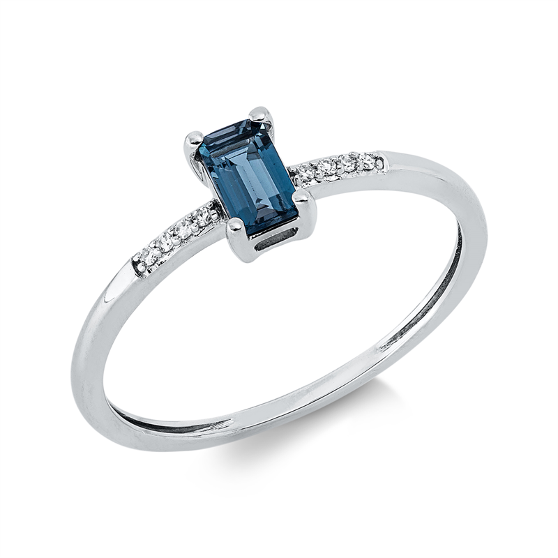 Image 90003140 - Ring 4er-Krappe 18 kt WG, 8 Brillanten 0,20 ct, TW, 1 Topas 0,36 ct Lond. blue, H:3,8 mm, ...