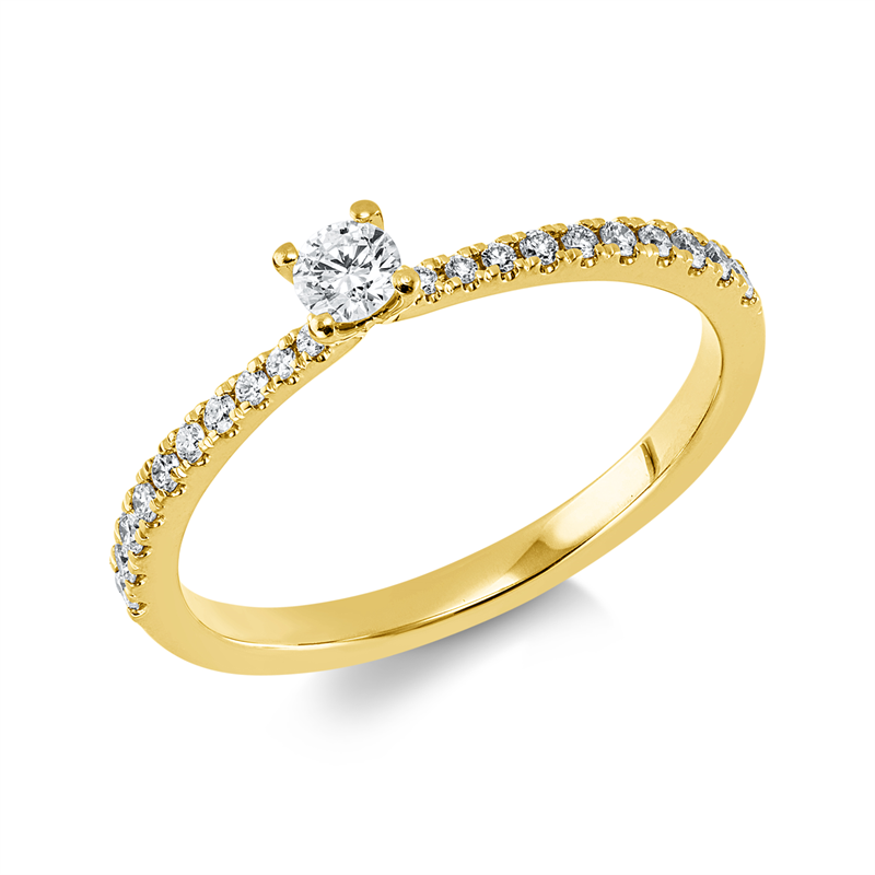 Image 90003141 - Ring 4er-Krappe 14 kt GG, 1 Brill. 0,10 ct, TW-si, 20 Brillanten 0,14 ct, TW-si, ...