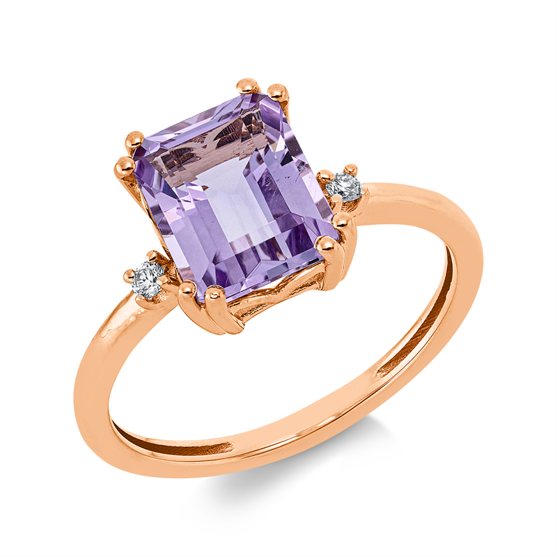 Image 90003144 - Ring 4er-Krappe 18 kt RG, 2 Brillanten 0,04 ct, TW-si, 1 Amethyst 2,18 ct pink, H:10,9 ...