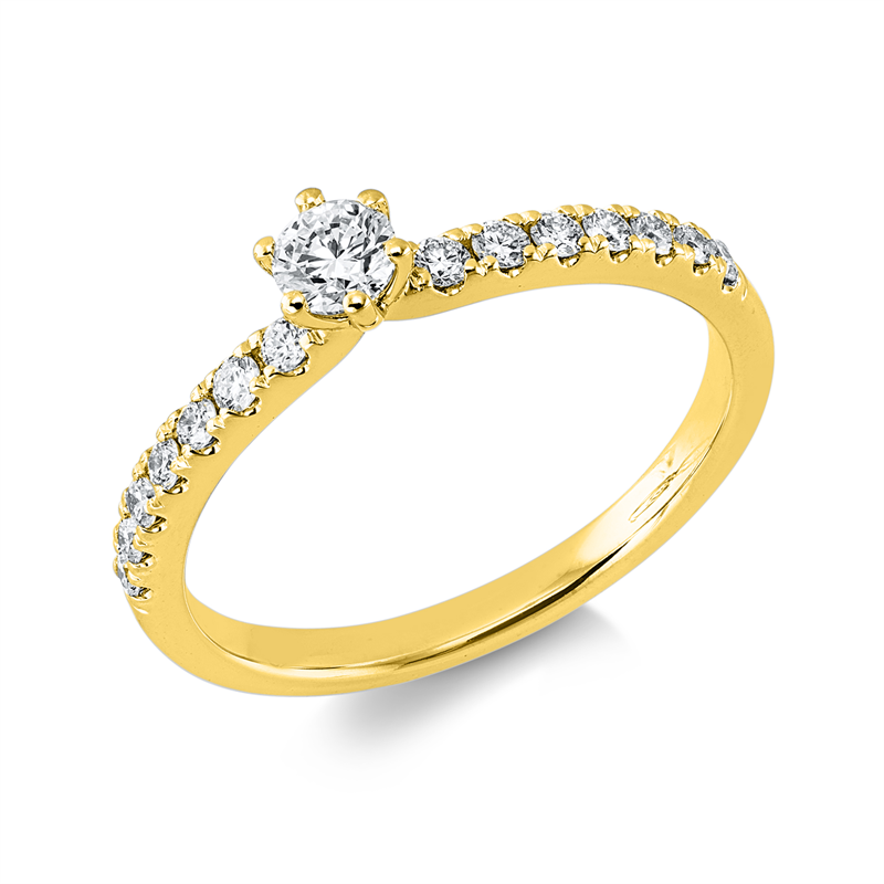 Image 90003149 - Ring 6er-Krappe 14 kt GG, 1 Brill. 0,20 ct, TW-si, 14 Brillanten 0,26 ct, TW-si, ...