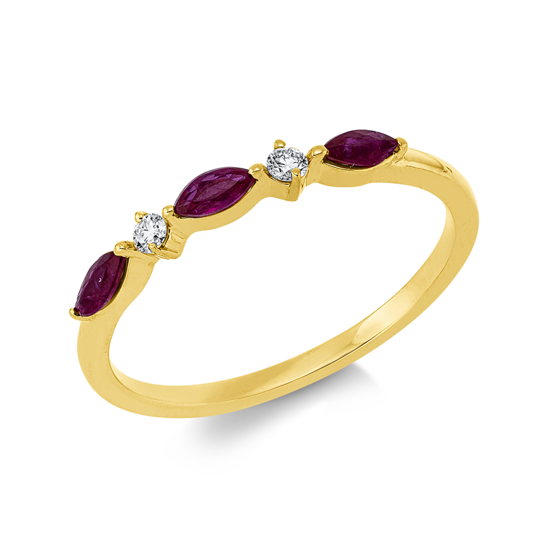 Image 90003155 - Ring 18 kt GG, 2 Brillanten 0,05 ct, TW-si, 3 Rubine 0,25 ct rot, H:17,1 mm, B:2,4 mm, ...