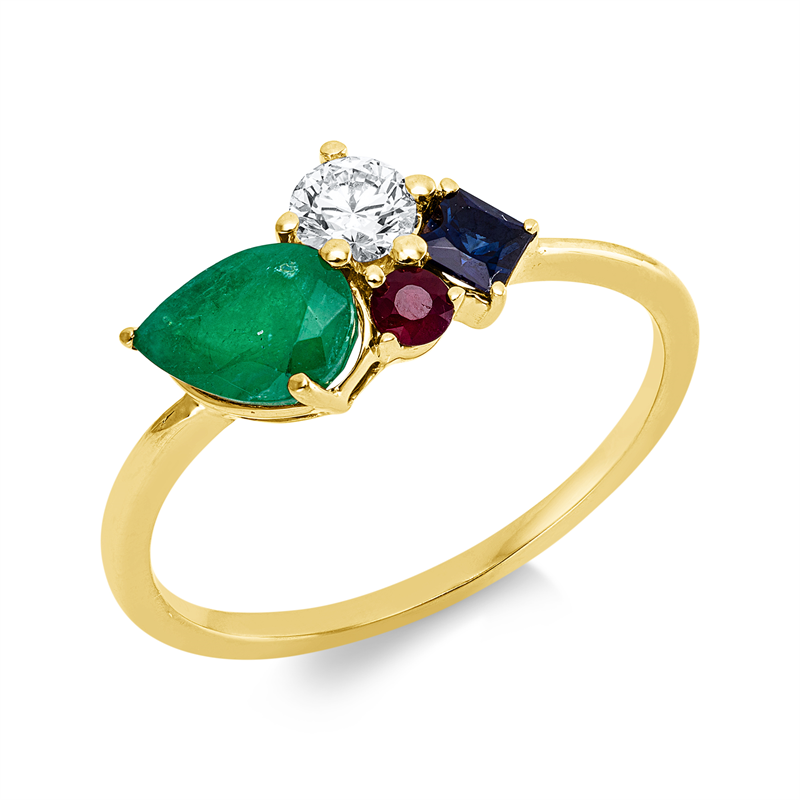 Image 90003156 - Ring 18 kt GG, 1 Brill. 0,21 ct, TW-si, 1 Saphir 0,17 ct blau, 1 Smaragd 0,76 ct grün, 1 ...