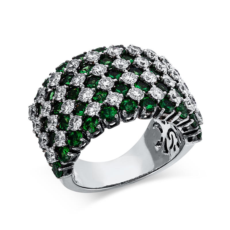 Image 90003158 - Ring 18 kt WG, 40 Brillanten 2,12 ct, TW-vsi/si, 55 Tsavorith 3,96 ct grün, B:15,2 mm, ...