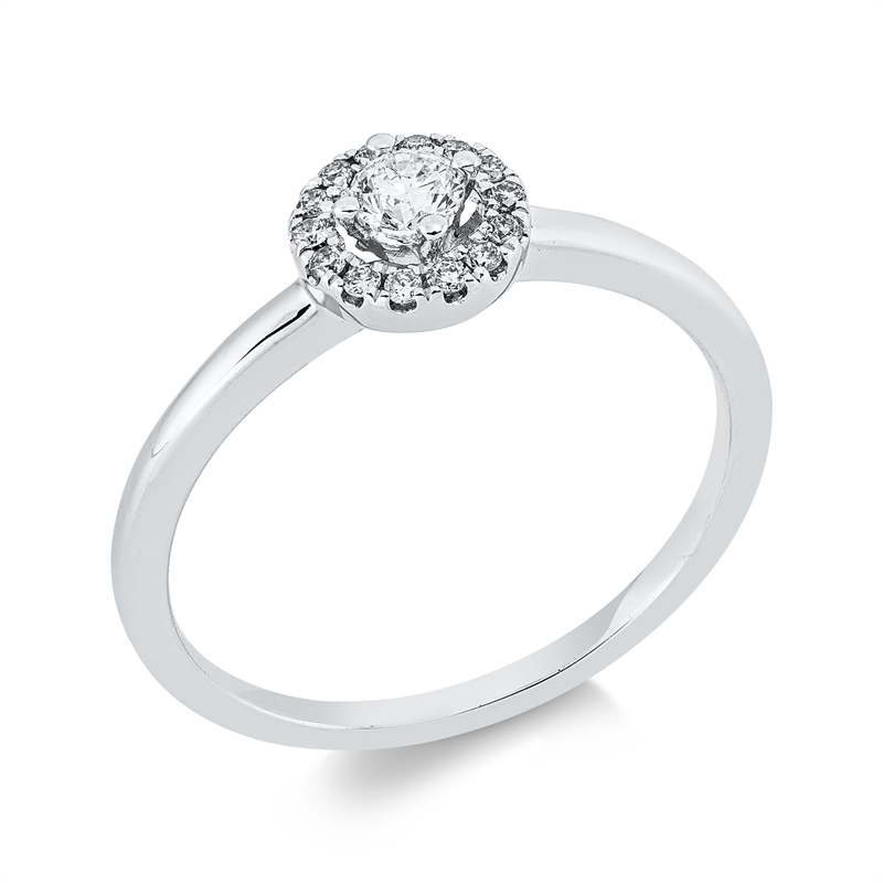 Image 90003167 - Ring 18 kt WG, 1 Brill. 0,14 ct, W-si, 14 Brillanten 0,07 ct, J-vsi/si, ...