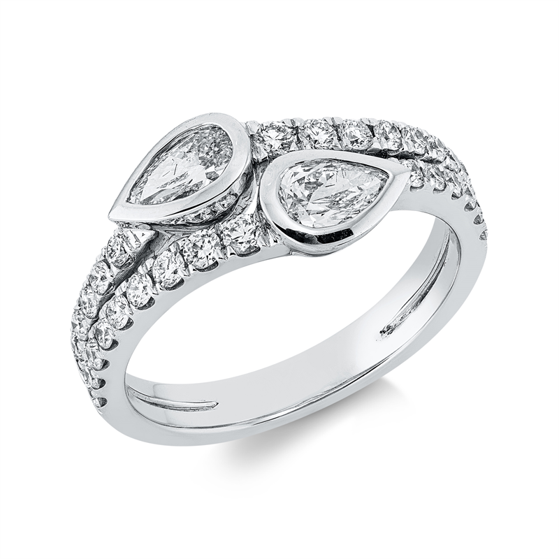 Image 90003169 - Ring 18 kt WG, 2 Tropfen 0,60 ct, TW-vsi, 30 Brillanten 0,53 ct, TW-vsi, B:8,7 mm, ...