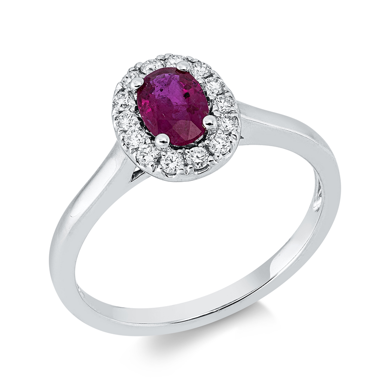 Image 90003170 - Ring 4er-Krappe 18 kt WG, 14 Brillanten 0,16 ct, TW-vsi/si, 1 Rubin 0,54 ct rot, H:7,4 ...