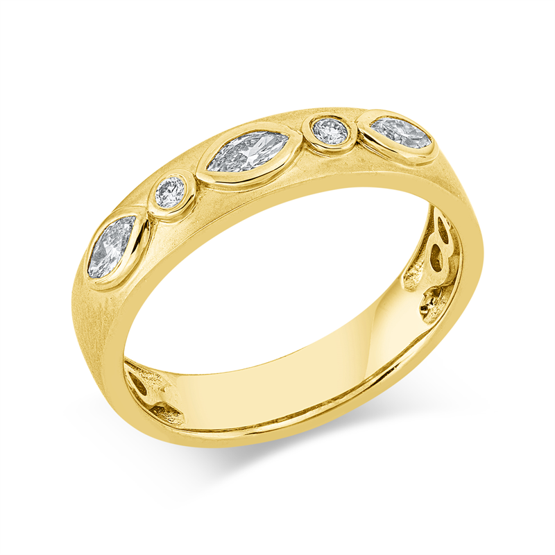 Image 90003173 - Ring Zarge 14 kt GG, mattiert, 3 Navette 0,25 ct, TW-si, 2 Brillanten 0,04 ct, TW-si, ...
