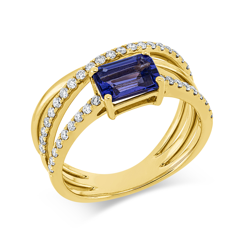 Image 90003177 - Ring 18 kt GG, 41 Brillanten 0,33 ct, TW-si, 1 Tansanit 1,07 ct blau, H:7,0 mm, B:9,0 mm, ...