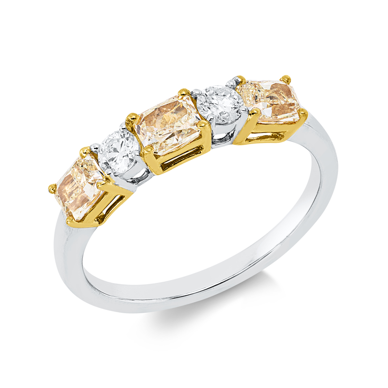 Image 90003178 - Ring 18 kt WG GG, 2 Brillanten 0,22 ct, TW-si, 3 Radiant 1,02 ct, gelb, S:3,6 mm, ...