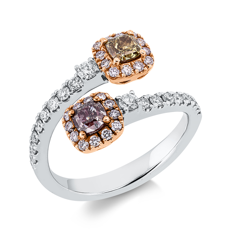 Image 90003184 - Ring 18 kt WG GG RG, 18 Brillanten 0,36 ct, TW-si, 2 Cushion 0,79 ct, fancy, 25 ...