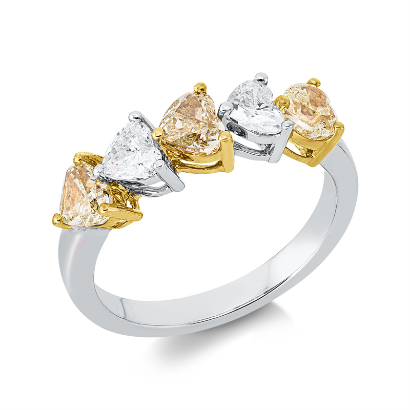 Image 90003188 - Ring 18 kt WG GG, 2 Herzschl. 0,54 ct, TW-si, 3 Herzschl. 1,30 ct, gelb, B:5,3 mm, ...
