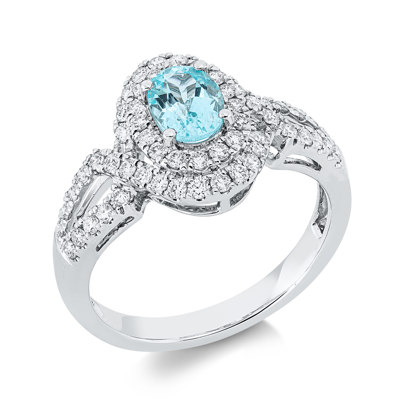 Image 90003189 - Ring 18 kt WG, 58 Brillanten 0,54 ct, TW-si, 1 Paraiba 0,69 ct blau, H:10,5 mm, B:12,6 ...