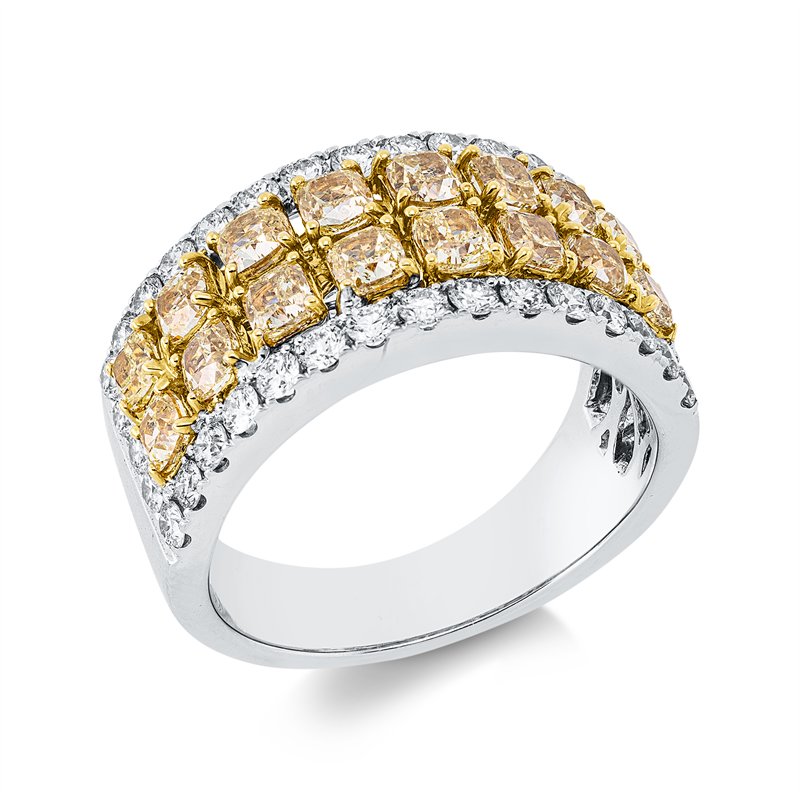 Image 90003191 - Ring 18 kt WG GG, 36 Brillanten 0,91 ct, TW-si, 16 Cushion 2,12 ct, gelb, B:10,2 mm, ...