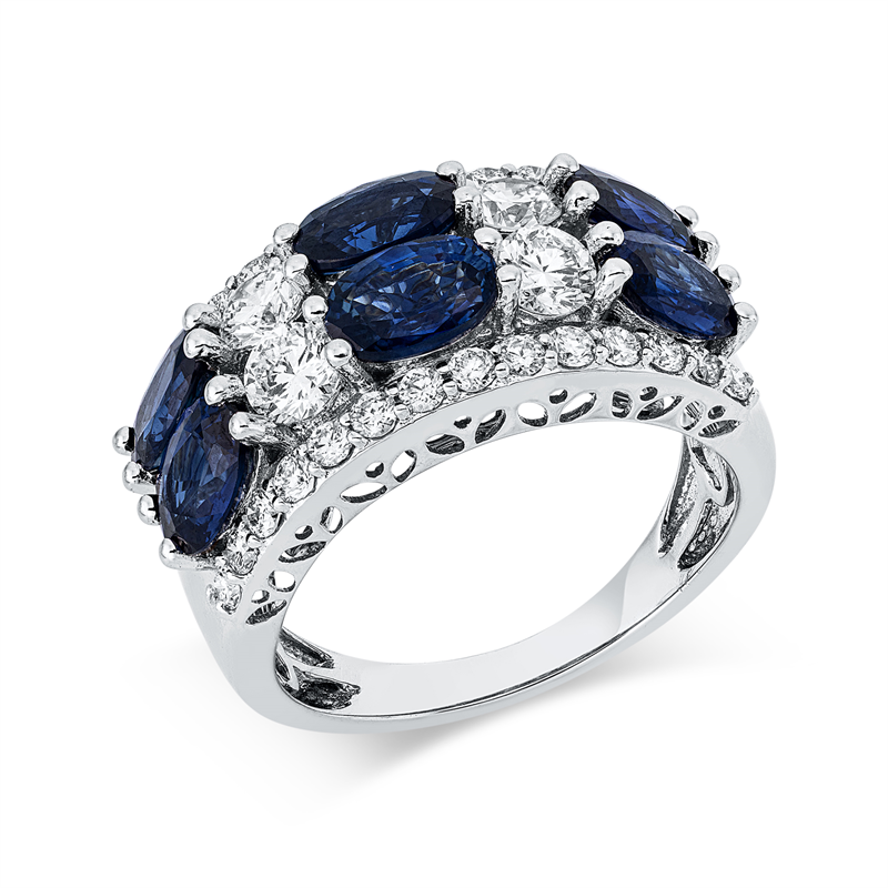 Image 90003192 - Ring 18 kt WG, 32 Brillanten 1,17 ct, TW-si, 6 Saphire 3,46 ct blau, B:10,5 mm, ...