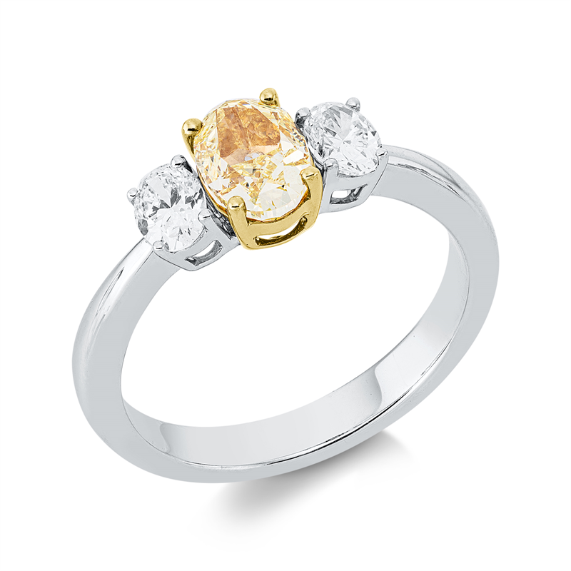 Image 90003197 - Ring 18 kt WG GG, GIA 1515855625, 1 Oval 1,01 ct, gelb-vs2, 2 Oval 0,47 ct, TW-si, H:11,5 ...