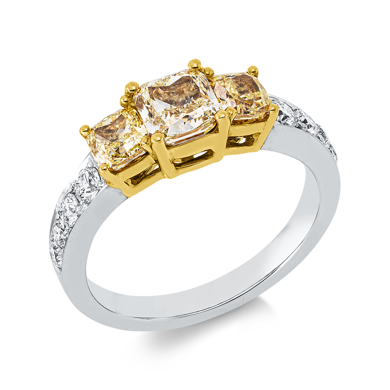 Image 90003198 - Ring 18 kt WG GG, GIA 7511981171, 1 Cushion 1,01 ct, gelb-si1, 8 Brillanten 0,38 ct, ...