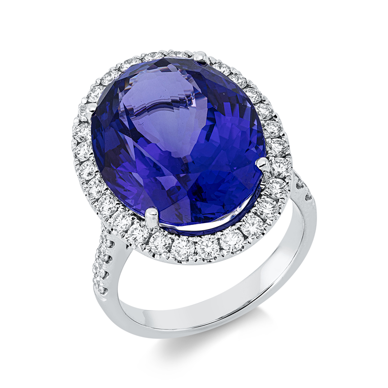 Image 90003200 - Ring 18 kt WG, 42 Brillanten 0,93 ct, TW-si, 1 Tansanit 16,75 ct blau, H:17,0 mm, B:22,2 ...