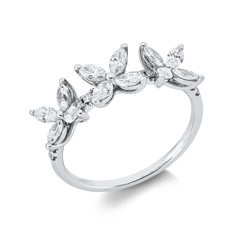 Image 90003204 - Ring 18 kt WG, 12 Navette 0,70 ct, TW-vsi/si, 14 Brillanten 0,11 ct, TW-si, B:6,3 mm, ...