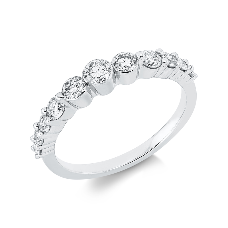 Image 90003212 - Ring 18 kt WG, 1 Brill. 0,13 ct, TW-vsi, 2 Brillanten 0,17 ct, TW-vsi/si, 8 Brillanten ...