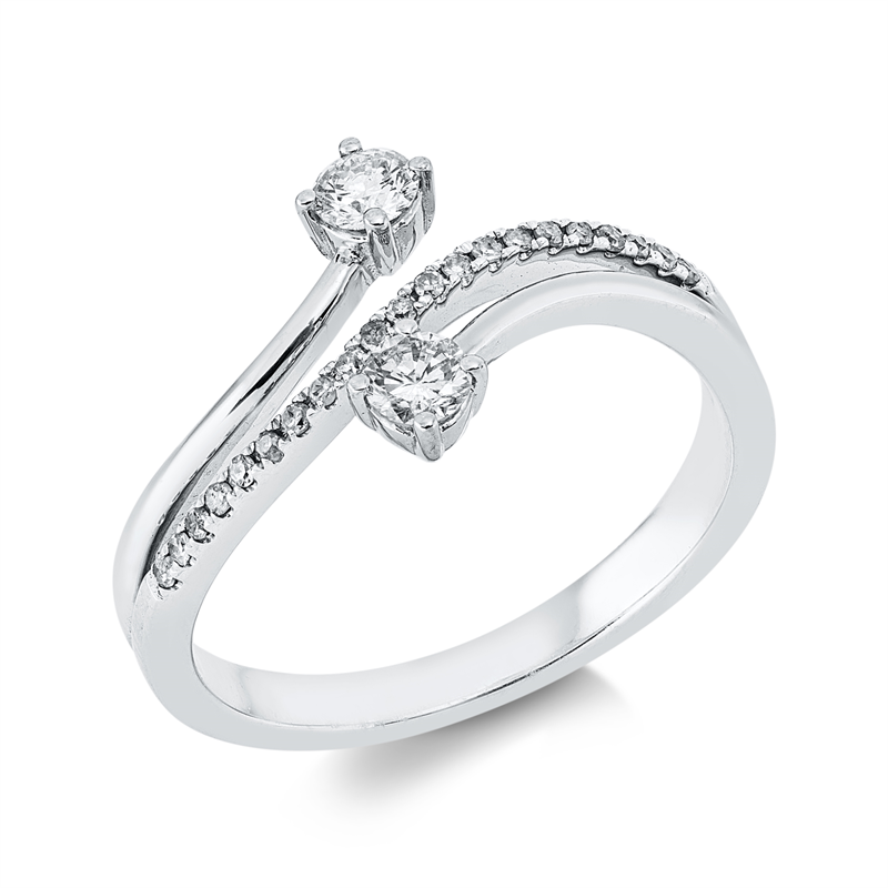 Image 90003214 - Ring 18 kt WG, 2 Brillanten 0,22 ct, W-pi, 21 Diamanten 0,08 ct, W-si, B:10,5 mm, ...