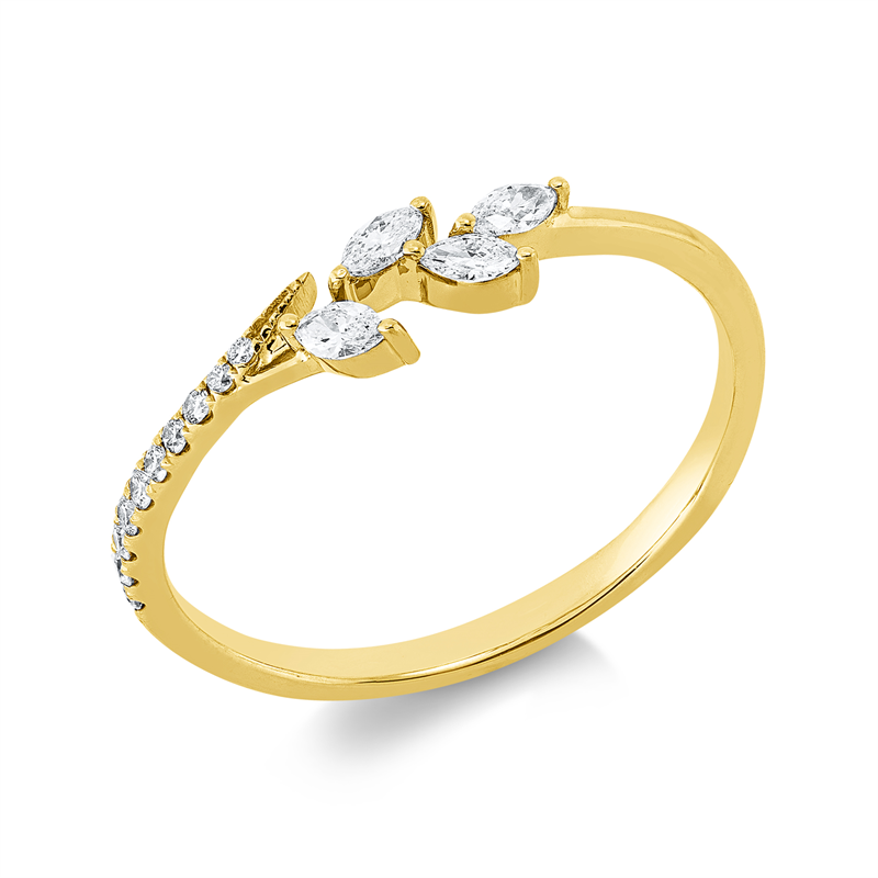 Image 90003219 - Ring 18 kt GG, 4 Navette 0,14 ct, TW-vsi/si, 10 Brillanten 0,06 ct, TW-si, B:4,0 mm, ...
