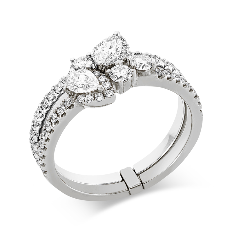Image 90003221 - Ring 18 kt WG, 1 Navette 0,17 ct, TW-vsi, 1 Tropfen 0,18 ct, TW-vsi, 53 Brillanten 0,55 ...