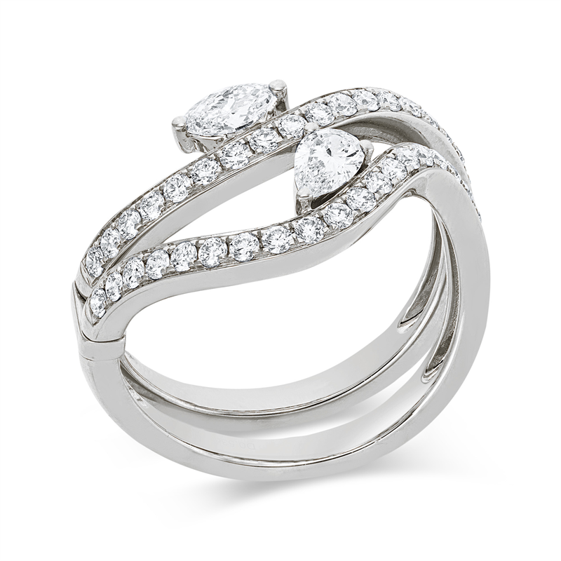 Image 90003226 - Ring 18 kt WG, 1 Navette 0,18 ct, TW-vsi, 1 Tropfen 0,22 ct, TW-vsi, 37 Brillanten 0,54 ...