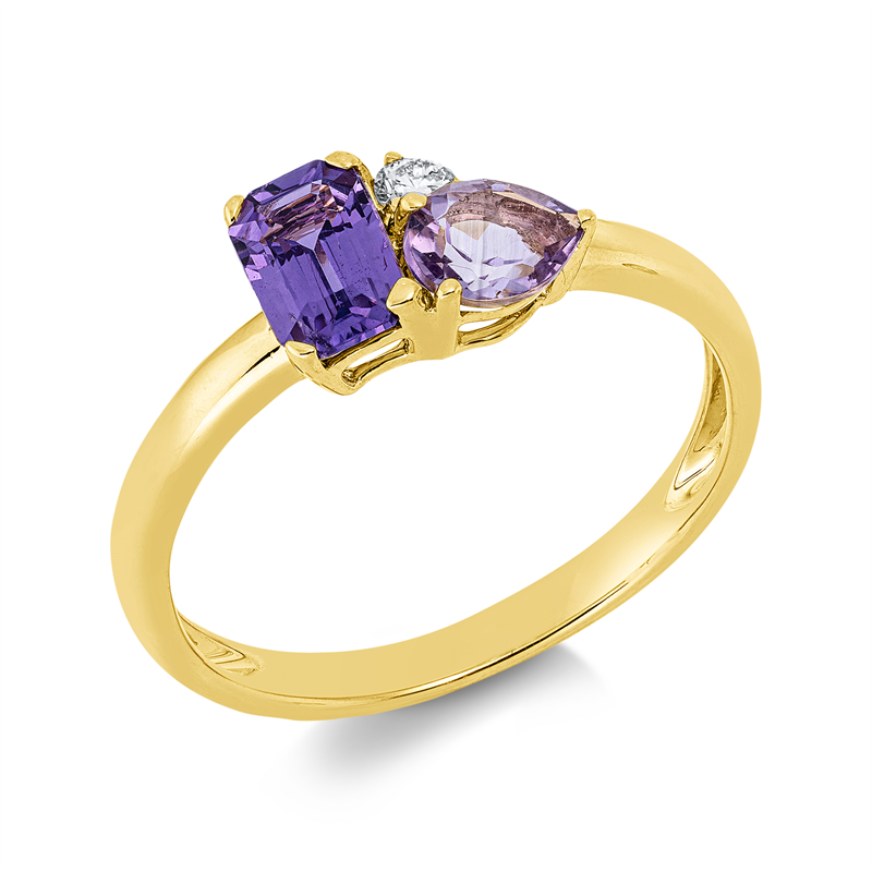 Image 90003227 - Ring 18 kt GG, 1 Brill. 0,05 ct, TW-si, 1 Saphir 0,60 ct lila, 1 Amethyst 0,30 ct pink, ...