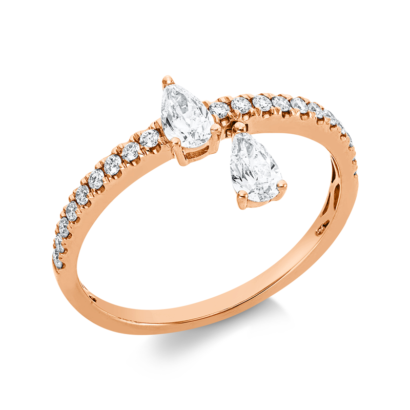 Image 90003229 - Ring 18 kt RG, 2 Tropfen 0,37 ct, TW-vsi, 20 Brillanten 0,17 ct, TW-si, H:6,5 mm, B:9,5 ...