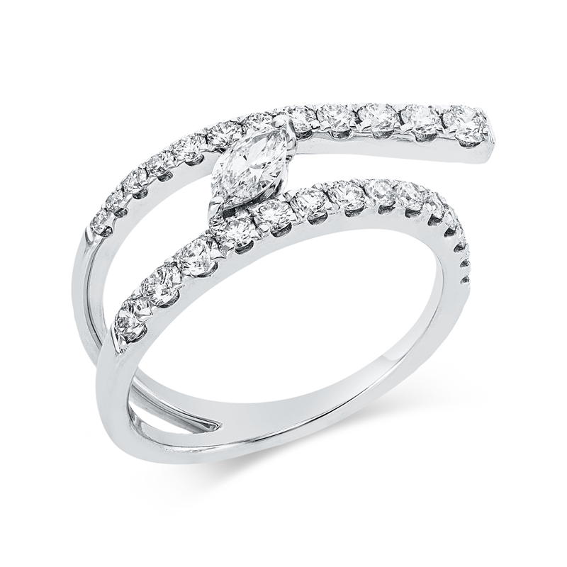 Image 90003232 - Ring 18 kt WG, 1 Navette 0,19 ct, TW-vsi, 26 Brillanten 0,64 ct, TW-si, B:8,8 mm, ...