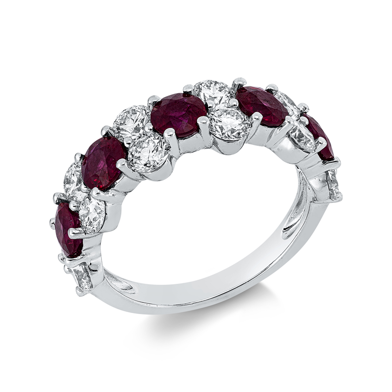 Image 90003237 - Ring 18 kt WG, 12 Brillanten 1,68 ct, TW-si, 5 Rubine 1,94 ct rot, B:6,5 mm, ...