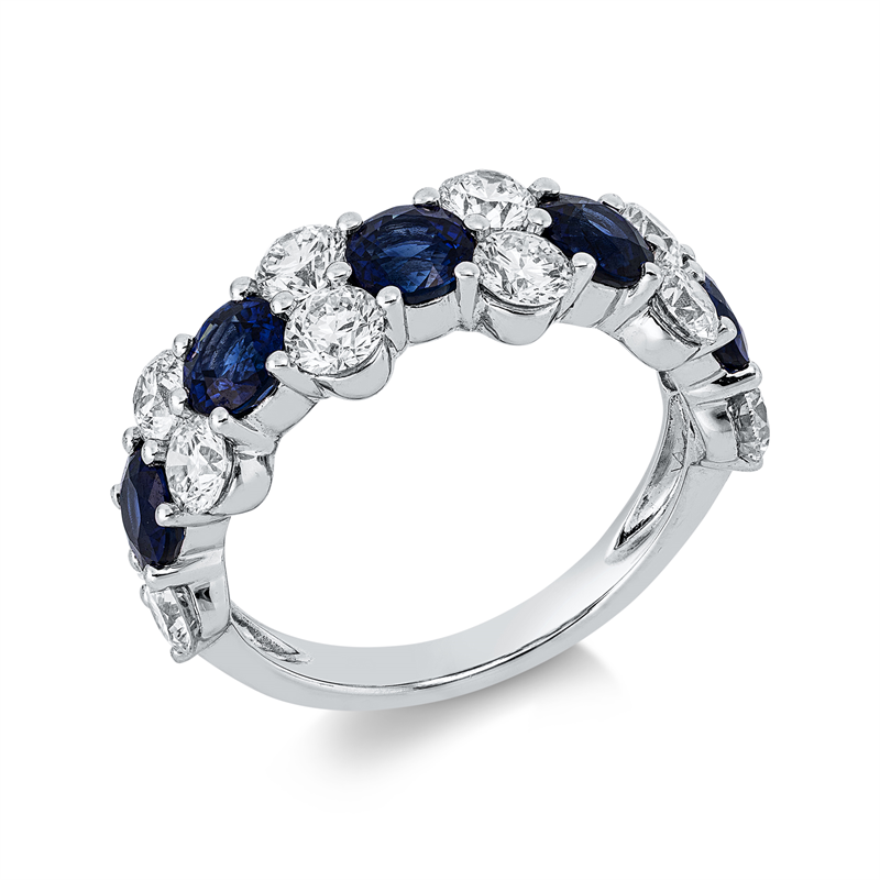 Image 90003238 - Ring 18 kt WG, 12 Brillanten 1,77 ct, TW-si, 5 Saphire 2,17 ct blau, B:6,6 mm, ...