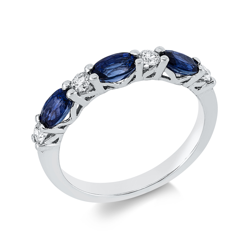 Image 90003239 - Ring 18 kt WG, 4 Brillanten 0,21 ct, TW-si, 3 Saphire 1,09 ct blau, B:3,0 mm, ...
