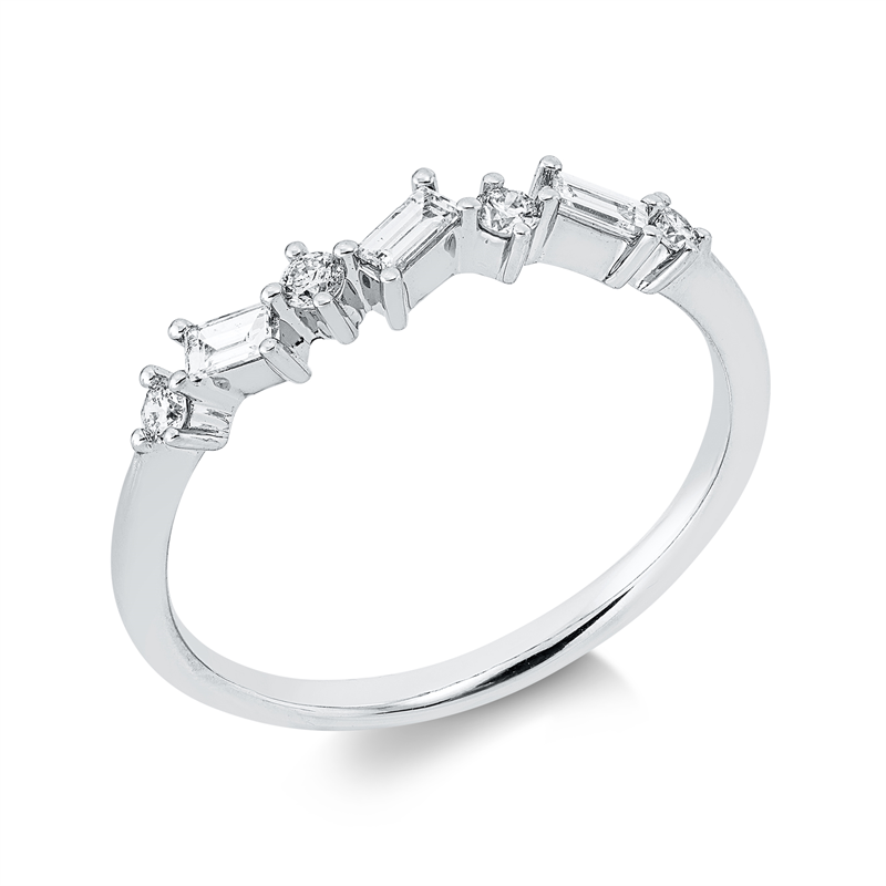 Image 90003058 - Ring 14 kt WG, 3 Baguette 0,14 ct, W-si, 4 Brillanten 0,11 ct, W-si, B:3,3 mm, ...