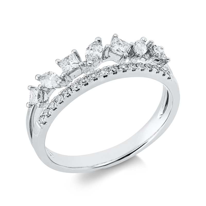 Image 90003250 - Ring 14 kt WG, 3 Navette 0,19 ct, W-si, 4 Princ. 0,26 ct, W-si, 17 Brillanten 0,11 ct, ...