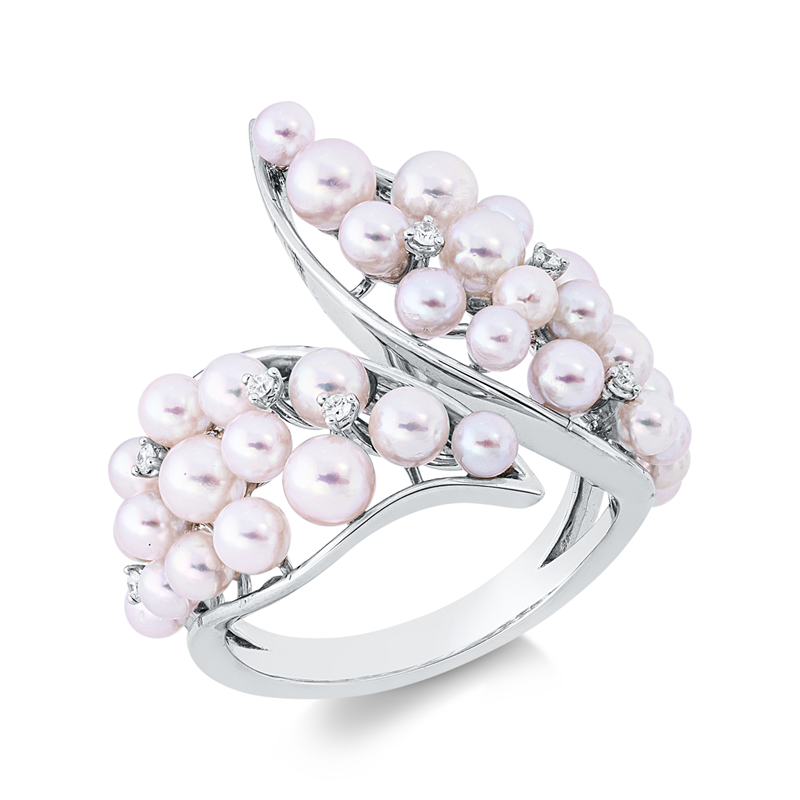 Image 90003071 - Ring 18 kt WG, 7 Brillanten 0,06 ct, TW-si, 35 Akoya weiß, B:23,2 mm, ...