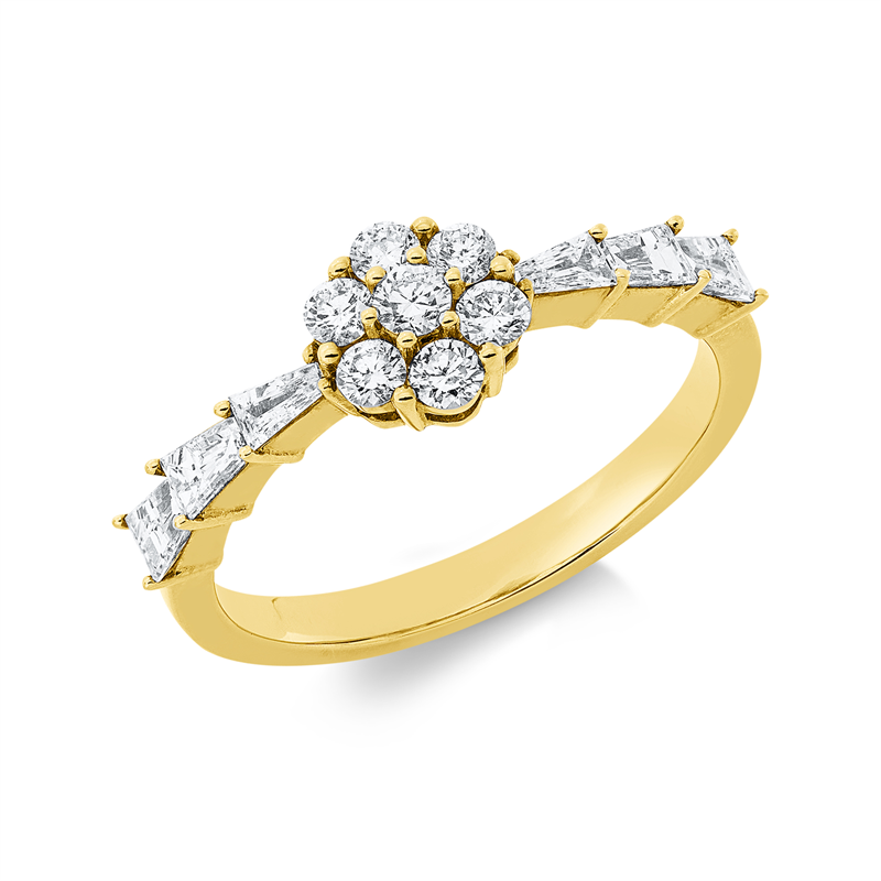 Image 90003072 - Ring 18 kt GG, 7 Brillanten 0,30 ct, TW-si, 6 Trapeze 0,39 ct, TW-si, H:7,0 mm, B:6,7 mm, ...